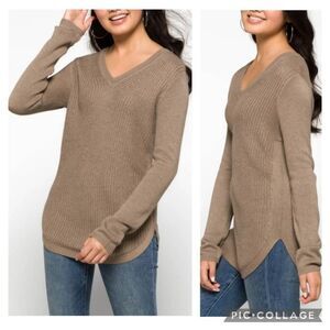 RD Style Josselyn V-Neck Pullover Sweater Brown Taupe Size L Relaxed Casual Fit